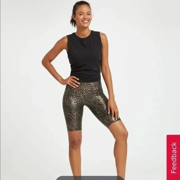 SPANX Faux Leather Leopard Animal Printed Biker Shorts High Waisted Small - Picture 8 of 9